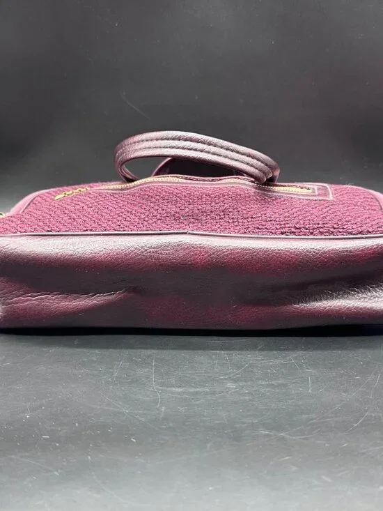 Vintage Purse Handbag 1970s Burgundy Woven Faux Leather Dual Handles Retro Fashi - Picture 6 of 12